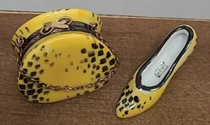 LIMOGES Purse & Shoe LEOPARD Trinket Box Bag Animal Print France - Picture 1 of 9