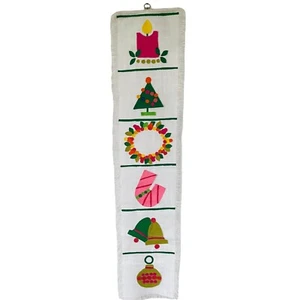 Vintage Christmas Wall Hanging Pink Chartreuse Felt Appliqué Holiday Long 70s - Picture 1 of 8