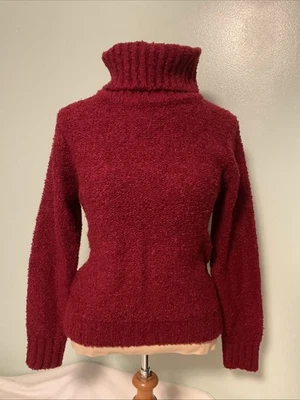 Suéter Vintage Años 70 Rojo Cuello Alto Tejido Boucle Texturizado Mujer Talla S Acrílico Foto 1 de 4