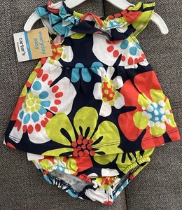 CARTERS BABY GIRL NB 2 PIECE OUTFIT BRIGHT HAWAIIAN PRINT DRESS/PANTIES NWT - Picture 1 of 8