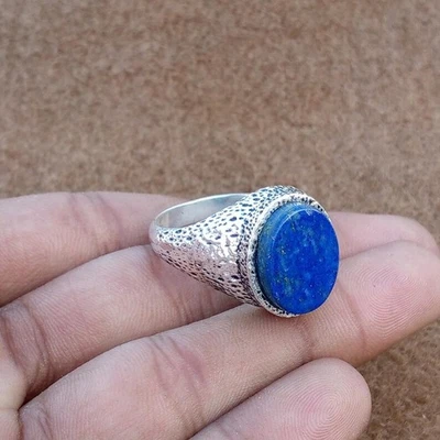Lapis Lazuli Ring 925 Sterling Silver Statement Handmade Gift Men's Ring B81 - Image 1 of 4