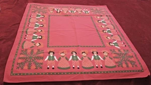VNTG Scandinavia Swedish Tablecloth Folk People Snowflakes Christmas 28" X 32" - Picture 1 of 4