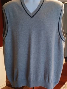 Izod Wool Blend Sweater Vest Men’s 2XL Gray Navy Piping Lightweight V-Neck - Picture 1 of 9
