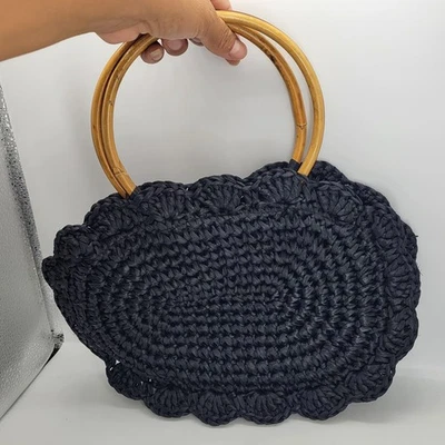 Bolsa SIROCCO Vintage Feita na Itália Pequena Tecido Bambu Alças Redondas Zíper - Imagem 1 de 4