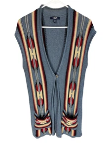 Chaps Aztec Cardigan Knit Blue Sweater Womens Size Medium Western Southwestern - Picture 1 of 5
