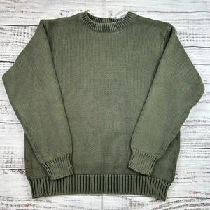 Y2K LL Bean Sweater Mens Sz M Green Cotton Chunky Knit Fisherman Faded Australia - Picture 1 of 8