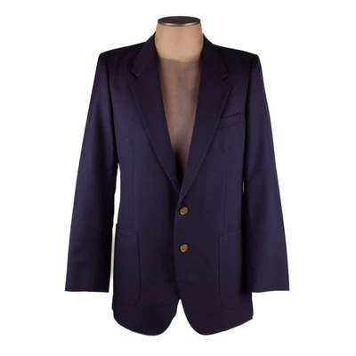 YVES SAINT LAURENT VINTAGE DARK NAVY WOOL YSL LOGO BUTTON SPORT COAT size M - Image 1 of 4