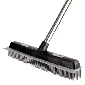 Pet Hair Rubber Broom with Carpet Rake and Squeegee, 2 in 1 Floor Brush for C... - Picture 1 of 8