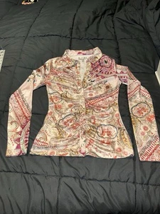 Guess Women’s Kali Paisley  Long Sleeve Linen Sz-S Button Up Shirt NWOT - Picture 1 of 21