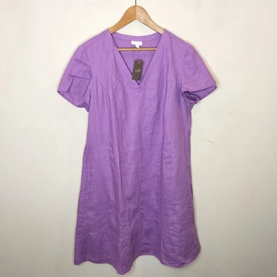 J. Jill Love Linen Dress w/ Pockets Size XL Womens Short Sleeve Aster Purple NEW - Image 1 of 4