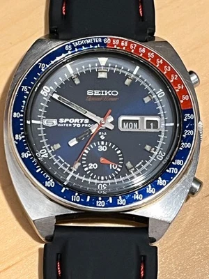Seiko 6139-6000 "Pepsi" Cronografo Automatico, Quadrante Blu Originale - Immagine 1 di 4