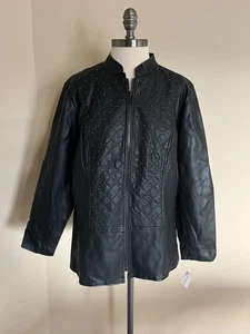 Womans Plus Baccini Blk w/gold Studs Faux Leather Moto Style Jacket Sz 2X NWT - Picture 1 of 7