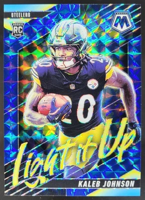 2025 Panini Mosaic Kaleb Johnson Light it Up Blue /99 RC Steelers BB - Image 1 of 4