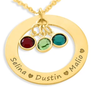Anhänger Namen & Geburtsstein vergoldet Halskette mit Gravur Geschenk Mama Oma - Bild 1 von 5