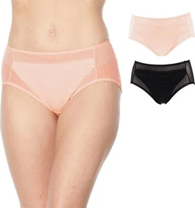 Rhonda Shear 2Pc Striped Mesh Brief Black Peachy Pink 2X NWOT (95) - Picture 1 of 1