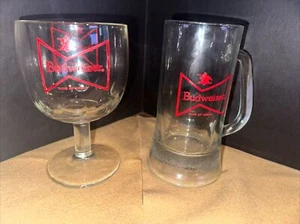 Lot Of 2 Vintage 6.5” 1968 Budweiser Clear Glasses Beer Mug Mint - Picture 1 of 9