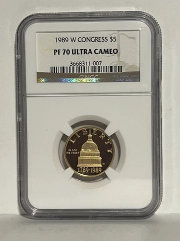 1989-W $5 PROOFCONGRESS COMMEMORATIVE GOLD COIN NGC PF 70 ULTRA CAMEO Cover