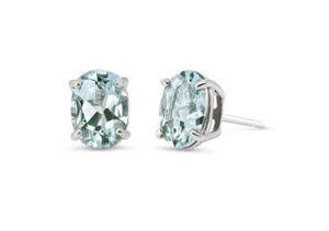 1.8 Carat 14K Solid White Gold Stud Earrings Natural Aquamarine Gemstone - Picture 1 of 5