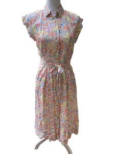 LOFT Blumenmuster Midi Taschenhemd Kleid Krawatte vorne geknöpft Kappe Ärmel Größe 0 - Bild 1 von 9