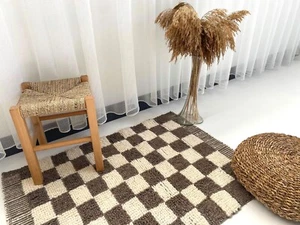 Handmade Checkered Texture Loop Pile Area Rug - Modern Minimalist Decor 2x3ft - Picture 1 of 10