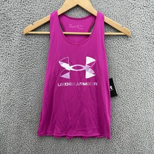 Under Armour Tank Top Youth Womens M Heat Gear Pink Loose Racerback Logo NWT - Picture 1 of 7