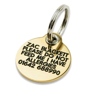 REINFORCED Deeply engraved dog tag, 27mm extra tough solid brass - Picture 1 of 5