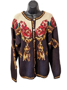Vtg Womens Size M Eagle’s Eye Hand Knit Fall Floral Cardigan Murder She Wrote - Bild 1 von 5