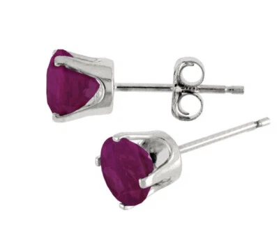 14k White Gold  5 mm Natural Round Ruby Stud Earrings . Q23 - Image 1 of 3