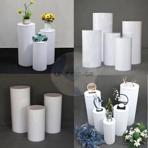 3/5PCS Metal Wedding Plinths Cylinder Pedestal Stand White Ripple/Smooth New AU - Picture 1 of 21