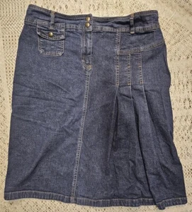 Casual Corner Jean Skirt Womens Size 10 Modest Buttoned Stretch Waist Pockets - Picture 1 of 5
