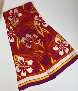 Vintage Liz Claiborne Floral Silk Scarf Long Red Purple Hawaiian Print 51"x10" - Picture 1 of 8