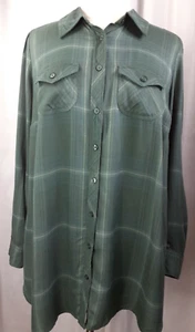 Style & Co Women Shirt Plus Green Plaid Utility Long Sleeve Top Bust 48" Size 0X - Picture 1 of 12