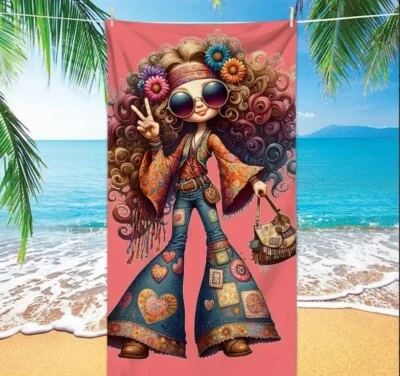 Toalla de playa para piscina Groovy Hippie Girl, 31,5 x 63 pulgadas suave, secado rápido, diversión de verano Foto 1 de 4