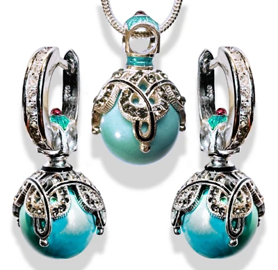 925 Серебряный бирюза Фаберже яйцо ювелирный набор кристаллы Swarovski эмаль гранат - Изображение 1 из 4