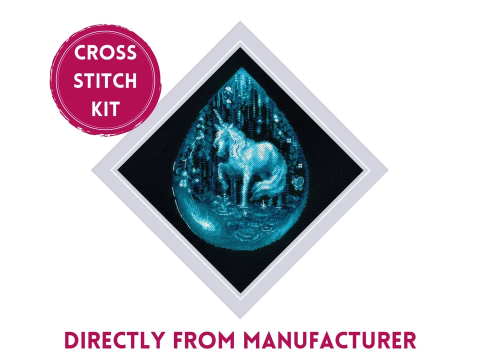 Kit de punto de cruz contado RIOLIS 2161 lágrima de unicornio - en bosque azul y mágico Foto 1 de 4