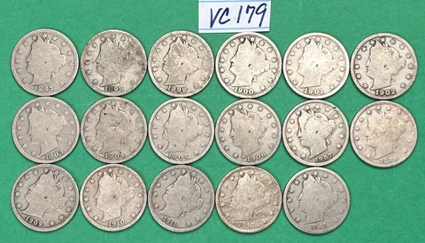 Complete Set of Liberty V Nickels dated 1897-1912 | 17 Different Coins | #VC179 Cover