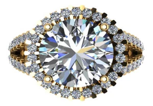 11.5 round GIA N VS2 round natural diamond halo engagement ring 18k yellow gold - Picture 1 of 3