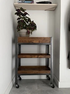 Vintage Industrial Shelving Unit , Solid Wood, On Wheels, Trolley - Picture 1 of 6