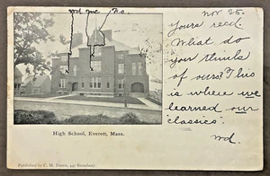 Everett MA View of the High School Early 1900's Ships Free - Picture 1 of 2