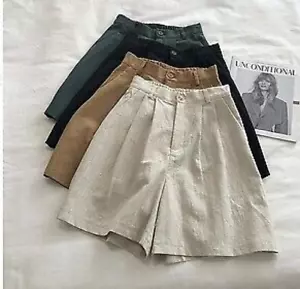 Retro Summer Womens Cotton Linen Shorts Elastic Waist Casual Loose Shorts Pants - Picture 1 of 16