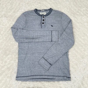 Camisa Abercrombie & Fitch Para Hombre L Grande Azul Músculo LS Henley Preppy Informal - Imagen 1 de 10