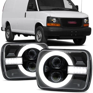 For GMC Savana 1500 2500 3500 Pair 7x6'' 5x7'' LED Headlights Halo DRL Turn Lamp - Picture 1 of 10