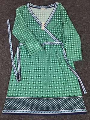 Max Studio Dress Womens XL Green Geometric Pattern Belted Boho Casual A-Line - Image 1 of 4
