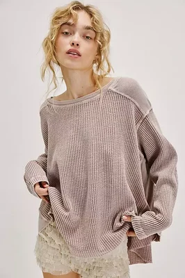 Top túnica manga larga Free People FP One Blake térmica de gran tamaño cuello redondo S Foto 1 de 4