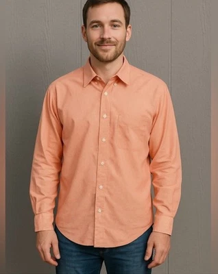 J.McLaughlin Button Down Oxford Orange White Striped Work Dress Shirt Mens Lg - Image 1 of 4