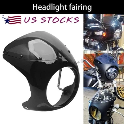 Cubierta de faro de motocicleta ABS negro de 7" carenado parabrisas para retro café racer Foto 1 de 4