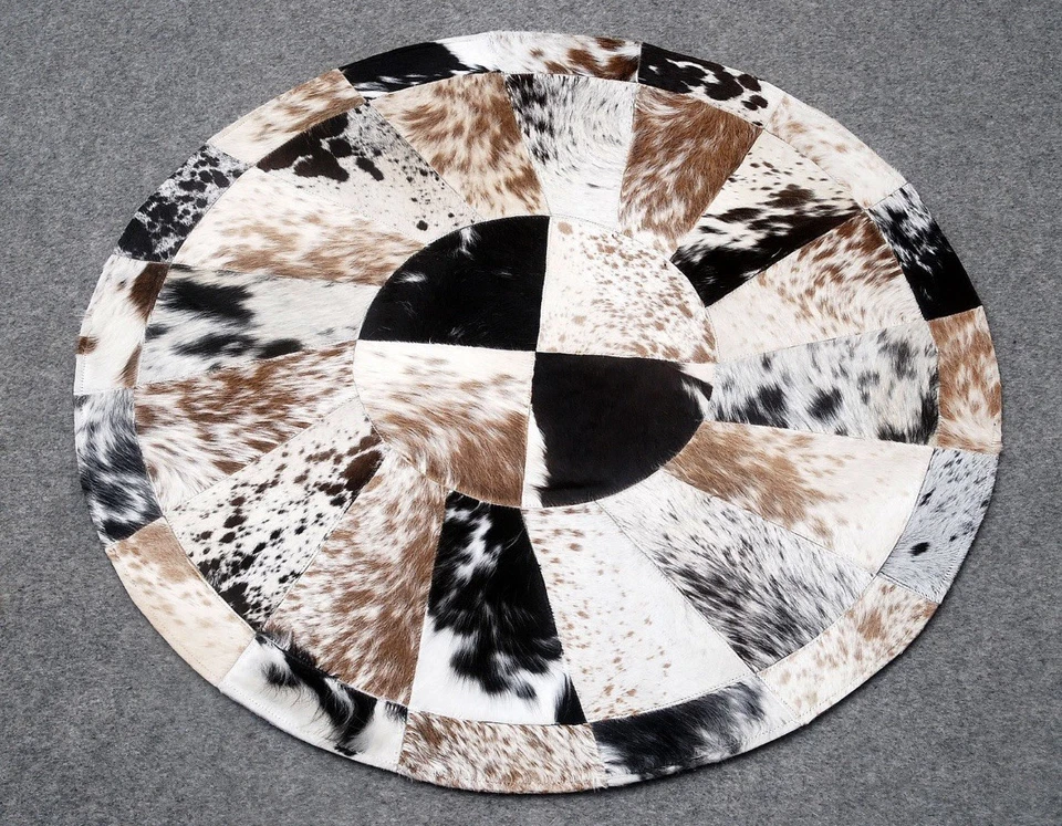 Alfombra redonda de retazos de cuero de vaca hecha a mano alfombra de cuero de vaca decoración del hogar piel de vaca 429 Foto 1 de 1