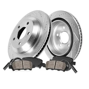  Rear 330mm Drilled Slotted Brake Disc Rotors and Ceramic Brake Pads and  - Picture 1 of 6