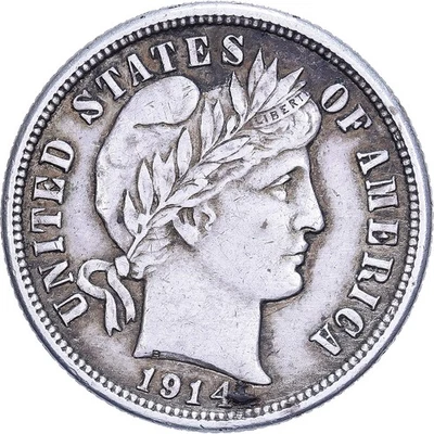 [#639355] United States, Dime, Barber, 1914, U.S. Mint, Silver, EF, KM:113 - Image 1 of 2