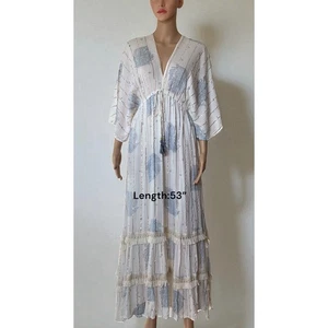 Bohemian tiered batwing sleeve maxi dress metallic stripes size L - Picture 1 of 5